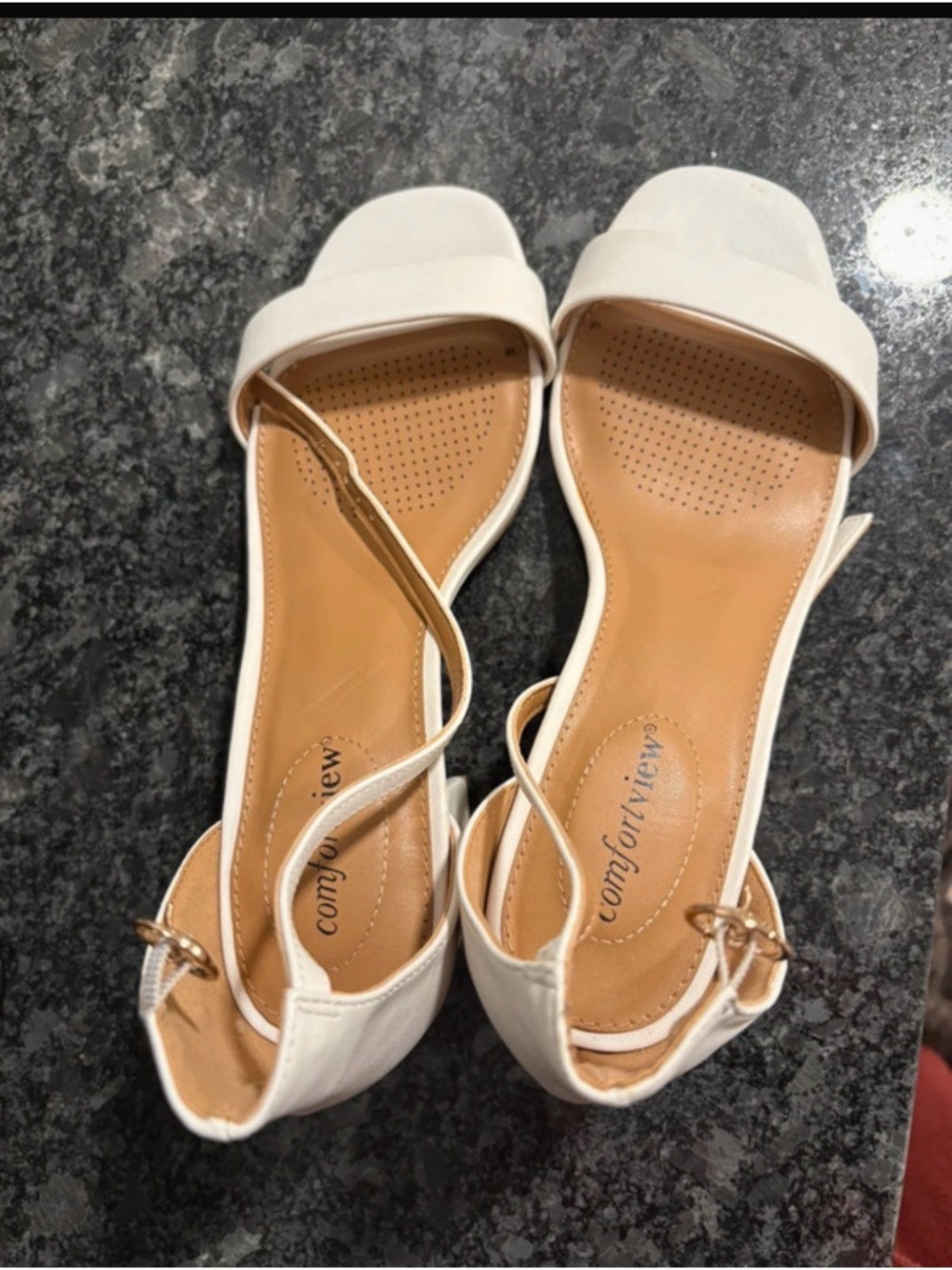 comfortview White Strappy Open-Toe Sandals with Ankle Buckles